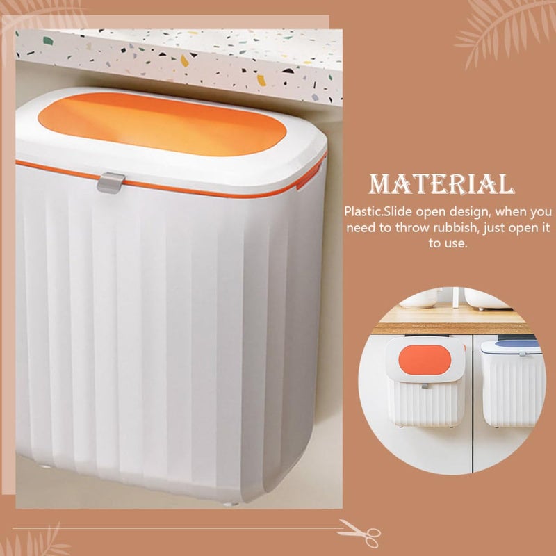 Wall Mounted Kitchen Trash Can with Lid 8l Sliding Cover Household Garbage Bin Orange Compact Waste Container for Home Organization - Image 3