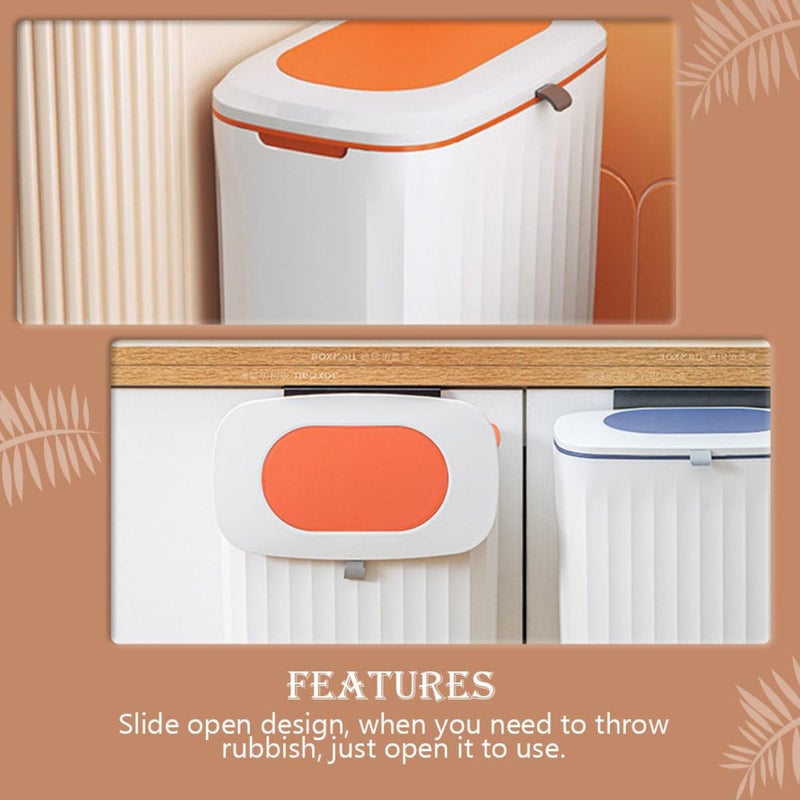 Wall Mounted Kitchen Trash Can with Lid 8l Sliding Cover Household Garbage Bin Orange Compact Waste Container for Home Organization - Image 4