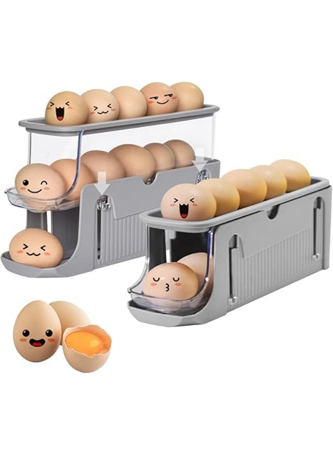 عربست حامل بيض للثلاجة، وعاء بيض بثلاث طبقات، تخزين بيض قابل للطي، موزع لف بيض تلقائي للثلاجة، سطح الطاولة، منظمات المطبخ والتخزين (رمادي) - Image 1