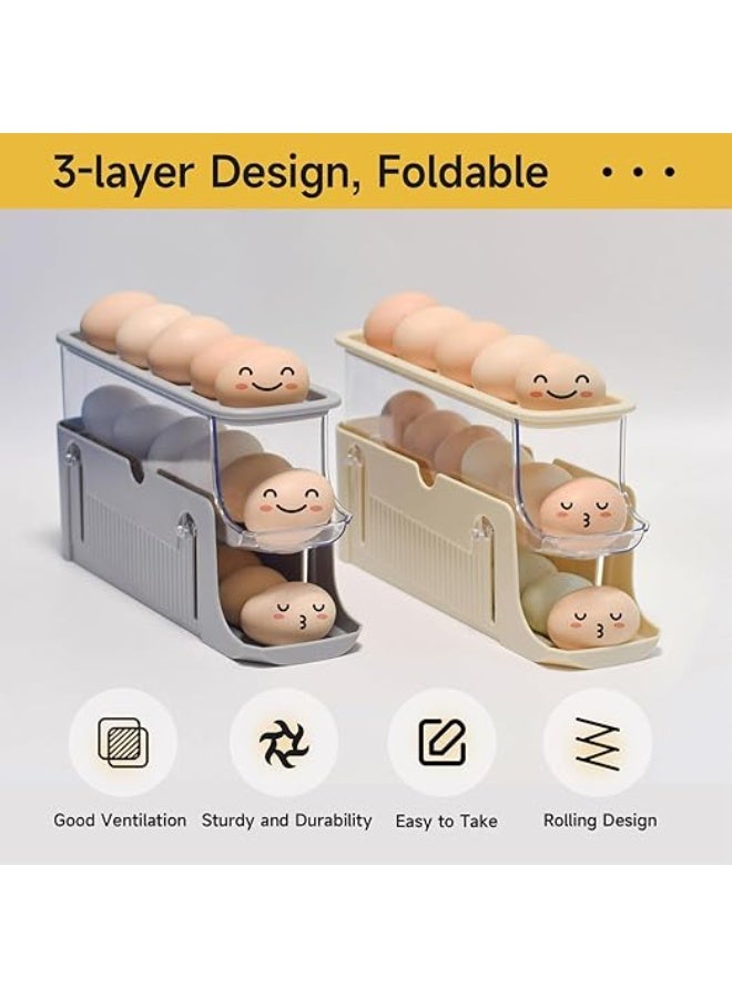 عربست حامل بيض للثلاجة، وعاء بيض بثلاث طبقات، تخزين بيض قابل للطي، موزع لف بيض تلقائي للثلاجة، سطح الطاولة، منظمات المطبخ والتخزين (رمادي) - Image 2