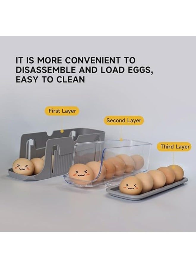 عربست حامل بيض للثلاجة، وعاء بيض بثلاث طبقات، تخزين بيض قابل للطي، موزع لف بيض تلقائي للثلاجة، سطح الطاولة، منظمات المطبخ والتخزين (رمادي) - Image 3