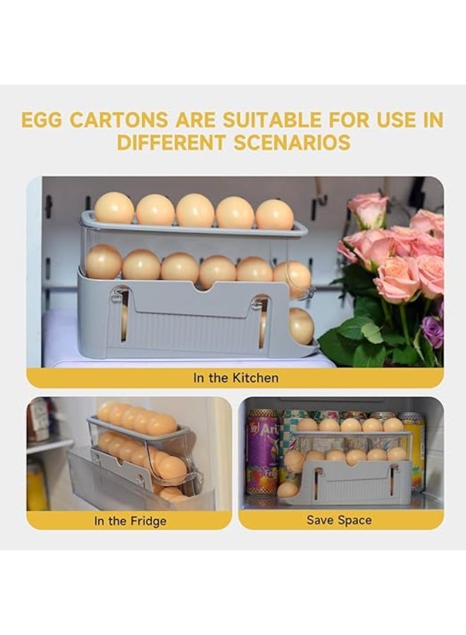 عربست حامل بيض للثلاجة، وعاء بيض بثلاث طبقات، تخزين بيض قابل للطي، موزع لف بيض تلقائي للثلاجة، سطح الطاولة، منظمات المطبخ والتخزين (رمادي) - Image 4