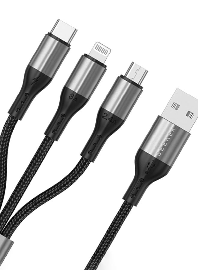 SEEKEN 3 IN 1 CABLE - Black | Fast Charging | Campatible with Iphone and Samsung | Braided Cable | Premium Design | High-Quality. - Image 2