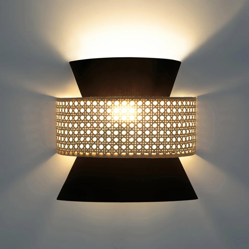 AKWAY Bamboo Wall Lamps for Living rooms | Rattan and Cane Webbing wall lamps for Bedroom | Wicker Wall lamps for home Decoration (Bulb not Included) (Black Cone) - Image 2