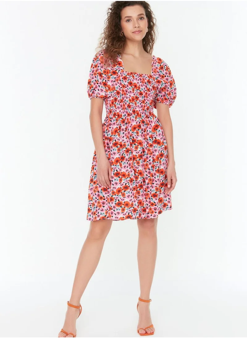 trendyol Puff Sleeve Floral Print Dress