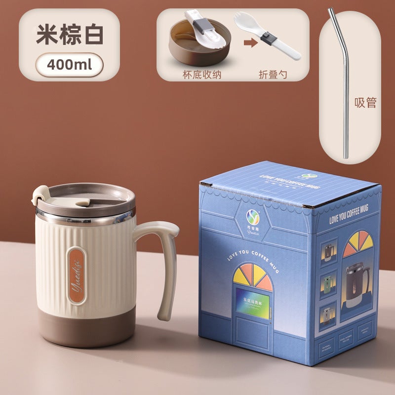 Versatile Cute Duck Ramen Bowl 304 Stainless Steel Lunch Box Gift Off-white (with straw) 
