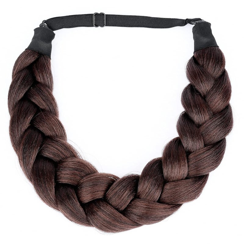 DIGUAN Thick Wide 2 Strands Synthetic Hair Braided Headband Hairpiece for Women Girl Kinky Straight Dark Burgundy Brown