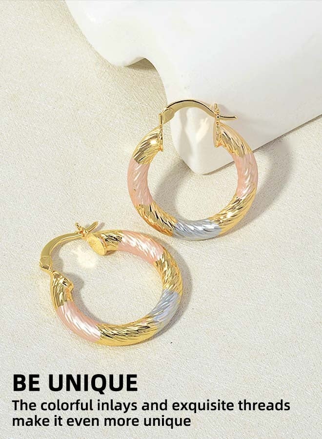 أقراط دائرية ثلاثية الألوان من الفضة الإسترلينية المطلية بالذهب عيار 14 قيراطًا | أقراط نسائية بتصميم موجة ملتوية - متعددة الاستخدامات وأنيقة - Image 2