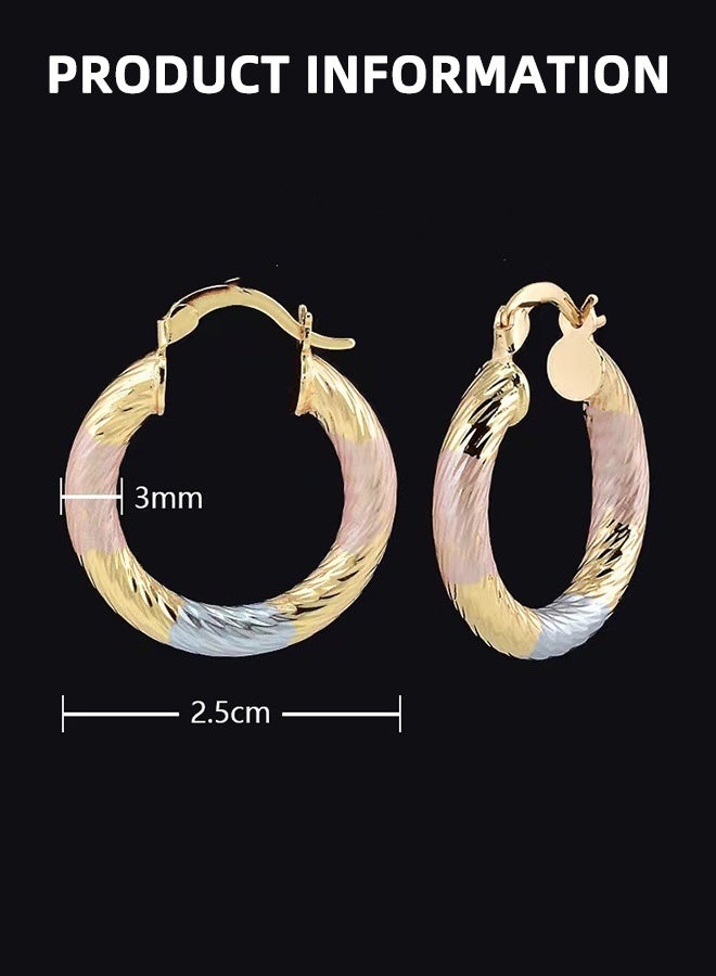 أقراط دائرية ثلاثية الألوان من الفضة الإسترلينية المطلية بالذهب عيار 14 قيراطًا | أقراط نسائية بتصميم موجة ملتوية - متعددة الاستخدامات وأنيقة - Image 5