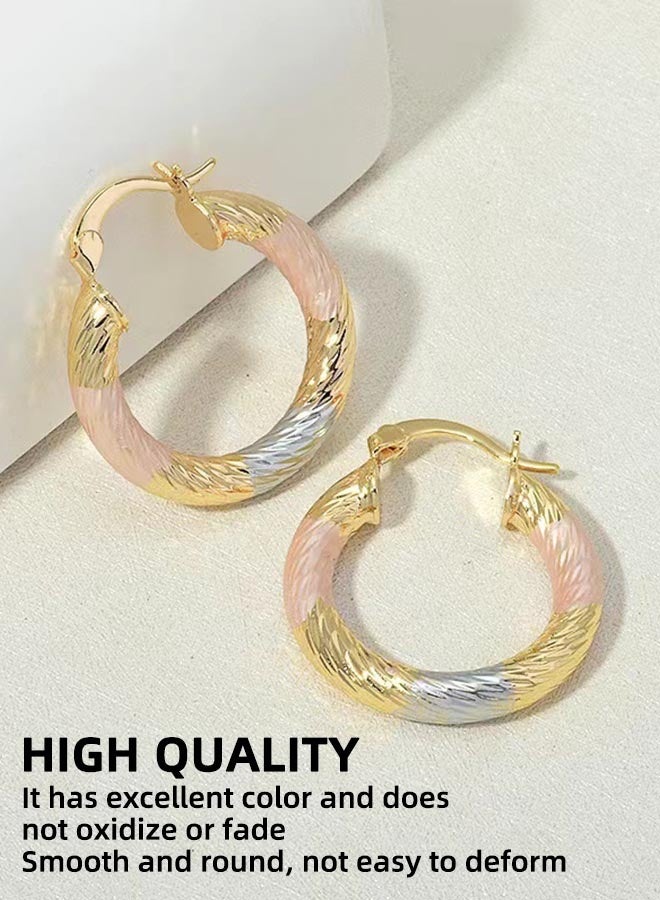 أقراط دائرية ثلاثية الألوان من الفضة الإسترلينية المطلية بالذهب عيار 14 قيراطًا | أقراط نسائية بتصميم موجة ملتوية - متعددة الاستخدامات وأنيقة - Image 3