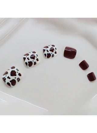 Premium Short Square Toenail Press-ons with Red Brown Leopard Print for Edgy Fashion - view 2
