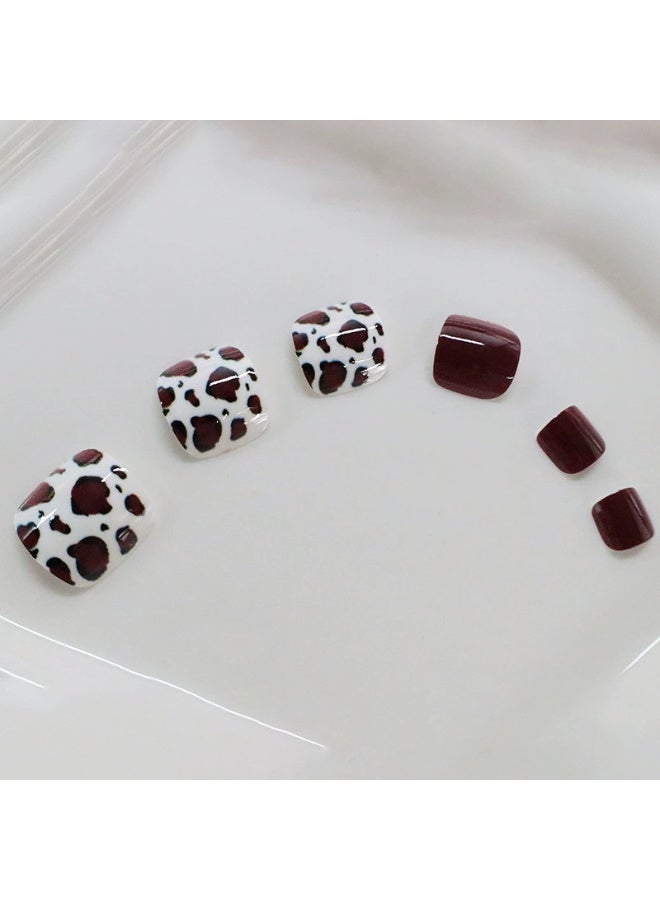 Goolsky Premium Short Square Toenail Press-ons with Red Brown Leopard Print for Edgy Fashion - Image 2