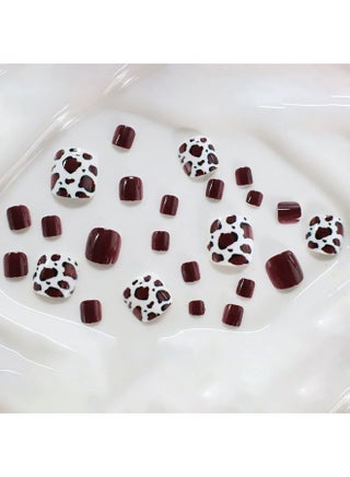 Premium Short Square Toenail Press-ons with Red Brown Leopard Print for Edgy Fashion - view 3