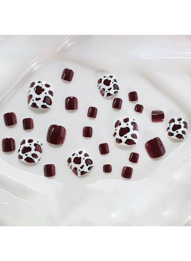 Goolsky Premium Short Square Toenail Press-ons with Red Brown Leopard Print for Edgy Fashion - Image 3