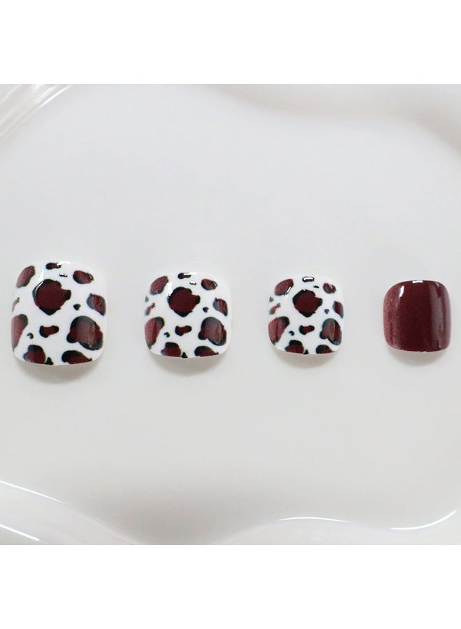 Goolsky Premium Short Square Toenail Press-ons with Red Brown Leopard Print for Edgy Fashion - Image 5