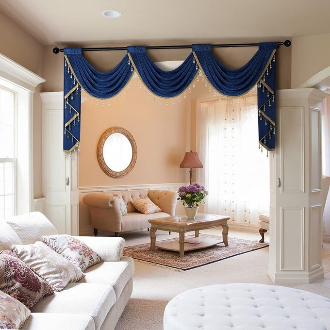 ROYAL BLUE CHENILLE WATERFALL VALANCE FOR LIVING ROOM 3 HOLLOW SWAGS VALANCE FOR KITCHENROD POCKET 1 PANEL