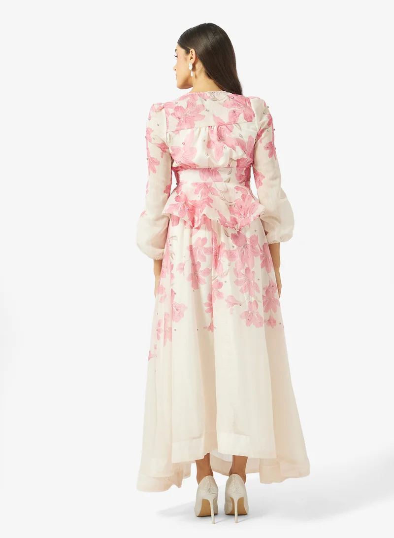 Khizana Floral Print Peplum Top & Skirt Set