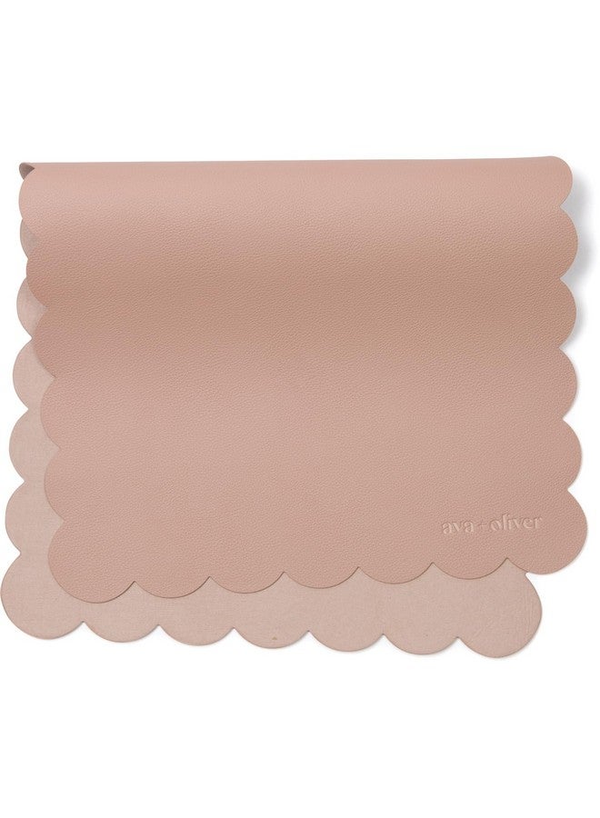 Ava + Oliver Vegan Leather Baby Changing Mat (16 X 30 in) - Multipurpose Wipeable and Portable Diaper Mat - Foldable for Travel (Pink Scallop) - Image 1