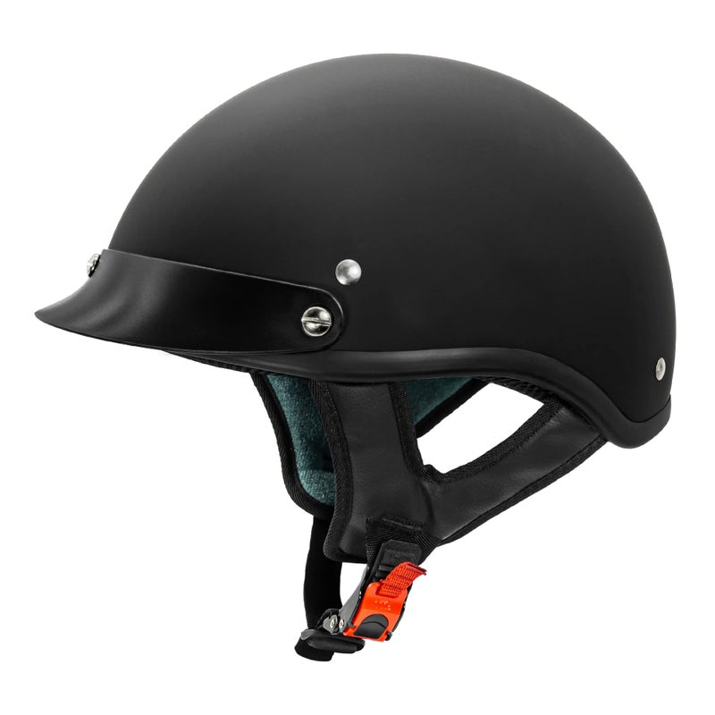 VCAN Cruiser Solid Flat Black Half Face Motorcycle Helmet Large