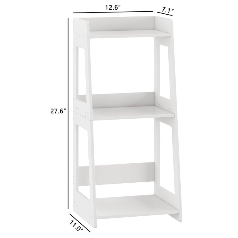 POBOMULI 3-Tier Bathroom Ladder Shelf Freestanding, White Floor Shelves Open Shelving Unit, Small Bookshelf Nightstand for Home Study Laundry Room (11.0â€D x 12.6â€W x 26â€H) - Image 3