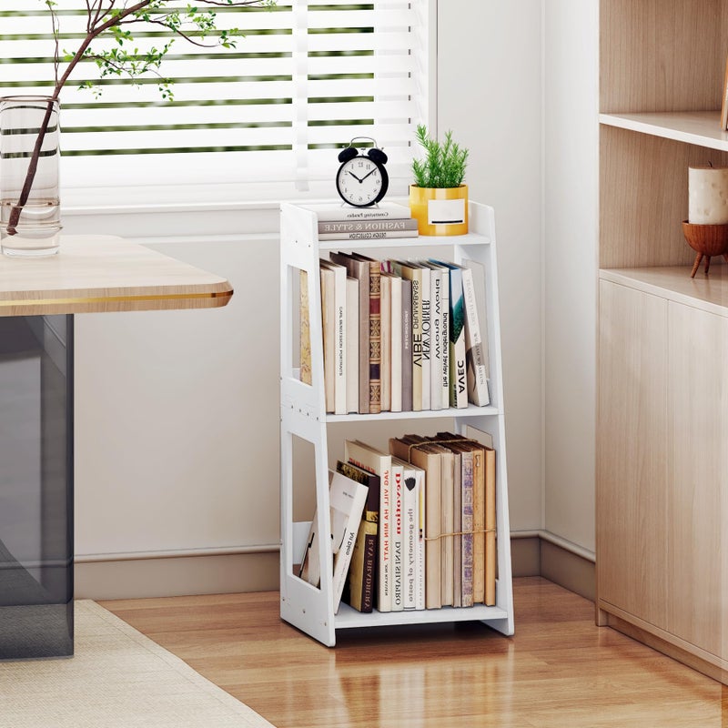 POBOMULI 3-Tier Bathroom Ladder Shelf Freestanding, White Floor Shelves Open Shelving Unit, Small Bookshelf Nightstand for Home Study Laundry Room (11.0â€D x 12.6â€W x 26â€H) - Image 5