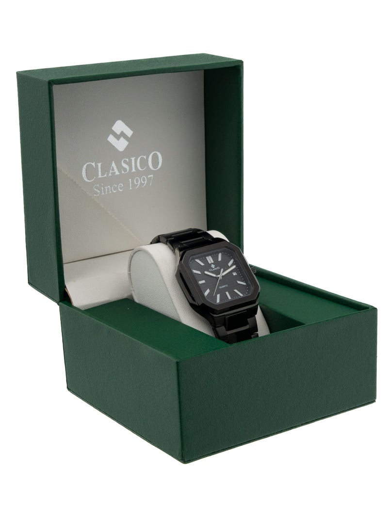 Clasico ساعة ليونيس كواترز المعدنية الفاخرة للرجال - سوداء متينة - Image 5