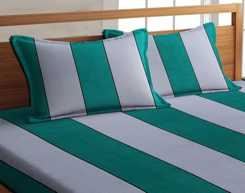 RD TREND Presents Luxurious Glace Cotton Super Soft 210 TC 360° Elastic Fitted Bedsheet Queen Size (78X60X8 Inch) with 2 Pillow Covers, Green Stripe - Image 4