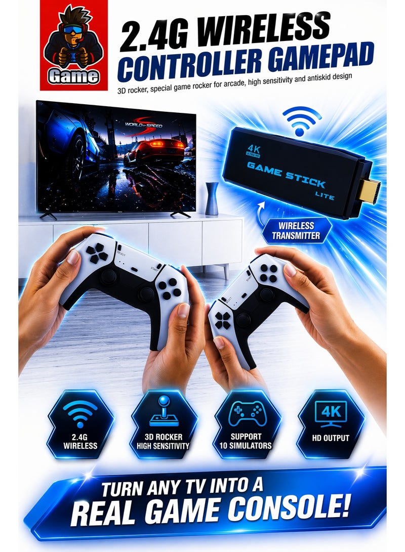2.4G Wireless Controller Gamepad with 4K Game Stick Lite | Dual Controllers | Plug & Play TV Gaming Console - Image 3