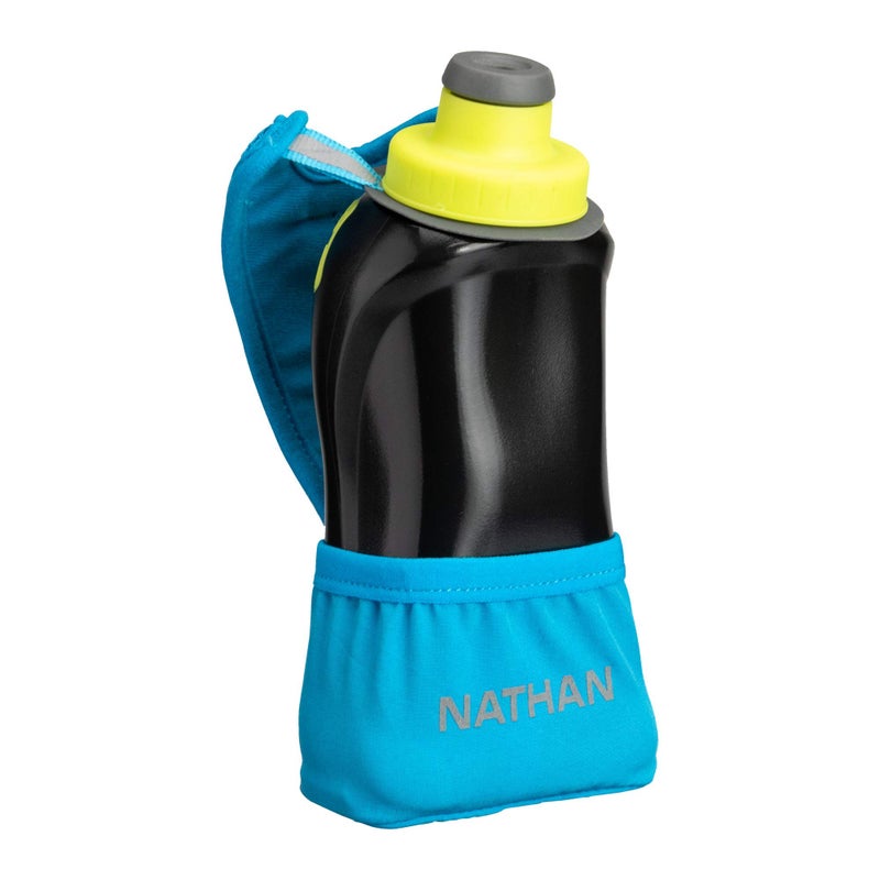 Nathan Running Handheld Quick Squeeze. No-Grip Adjustable Hand Strap. 12oz / 18oz / Insulated. Reflective Hydration Water Bottle. (12oz  Lime/Black)