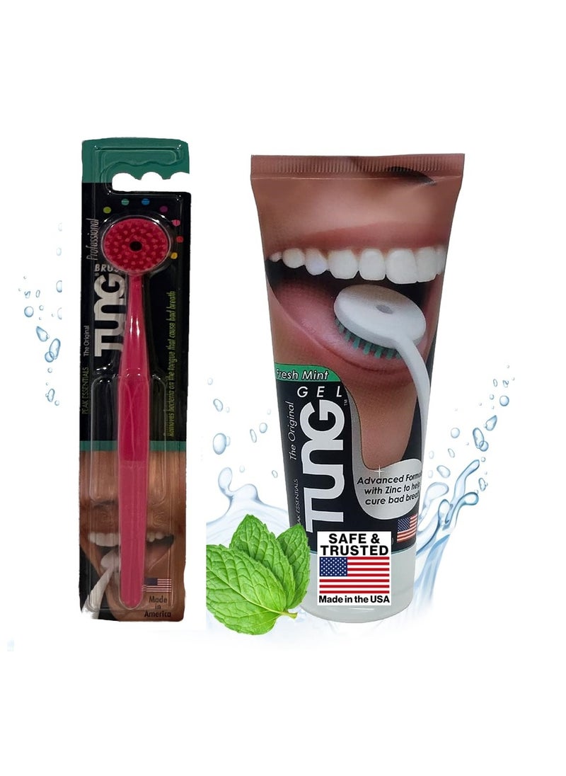 Tung Tung Tongue Brush & Gel Kit | Tongue Cleaner for Adults | Tongue Scraper to Fight Bad Breath and Halitosis | Mouth Odor Eliminator | Fresh Mint / | Made in America (Set of 1) Mint Blast  - Image 5
