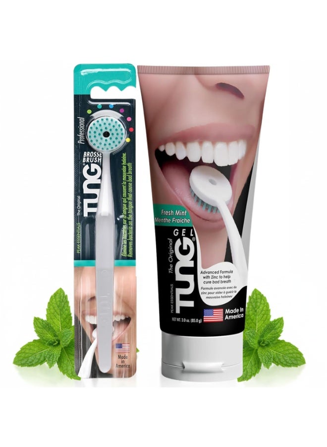 Tung Tongue Cleaning Kit, Tung Brush and Gel, Bad Breath Odor Eliminator, Halitosis Defense, USA Made (Set of 1) - Image 1