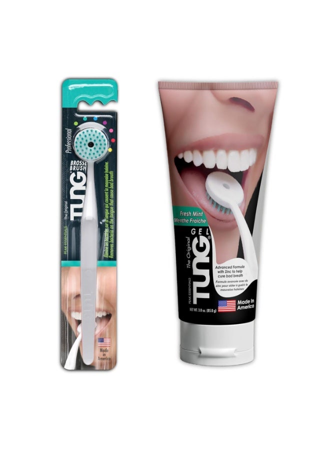 Tung Tongue Cleaning Kit, Tung Brush and Gel, Bad Breath Odor Eliminator, Halitosis Defense, USA Made (Set of 1) - Image 2