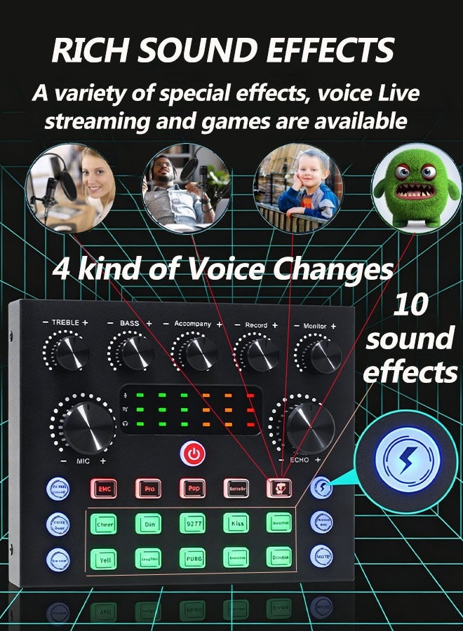 CubeG V8S Sound Card Professional Audio Mixer，DJ Mixer Effects and Voice Changer Podcast Production Studio Equipment Prefect For Streaming/Podcasting/Gaming and More - Image 4