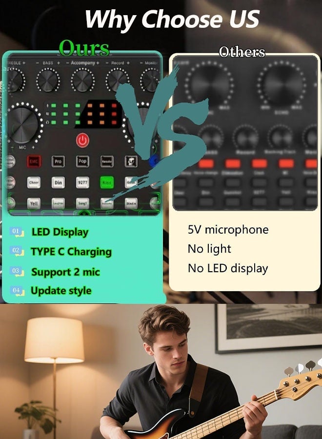 CubeG V8S Sound Card Professional Audio Mixer，DJ Mixer Effects and Voice Changer Podcast Production Studio Equipment Prefect For Streaming/Podcasting/Gaming and More - Image 5