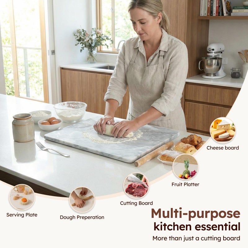 Diflart Natural Marble Stone Pastry Board for Kitchen, 16x20 Inch, Gray with White Veins, Marble Cutting Board Large with Non-Slip Feet for Keep the Dough Cool and Chocolate Tempering, Pack of 1 Pcs - Image 2