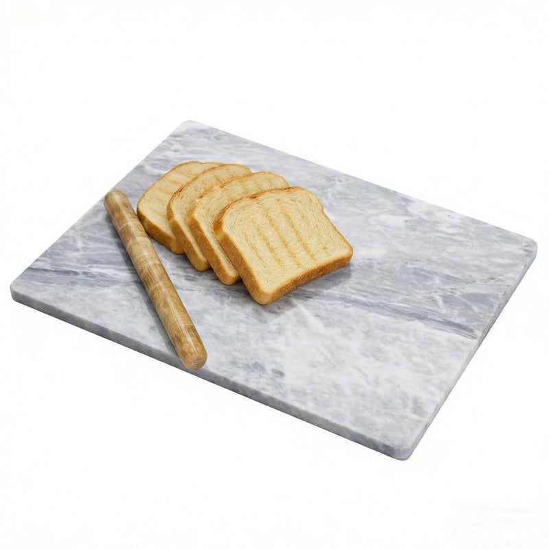 Diflart Natural Marble Stone Pastry Board for Kitchen, 16x20 Inch, Gray with White Veins, Marble Cutting Board Large with Non-Slip Feet for Keep the Dough Cool and Chocolate Tempering, Pack of 1 Pcs - Image 1