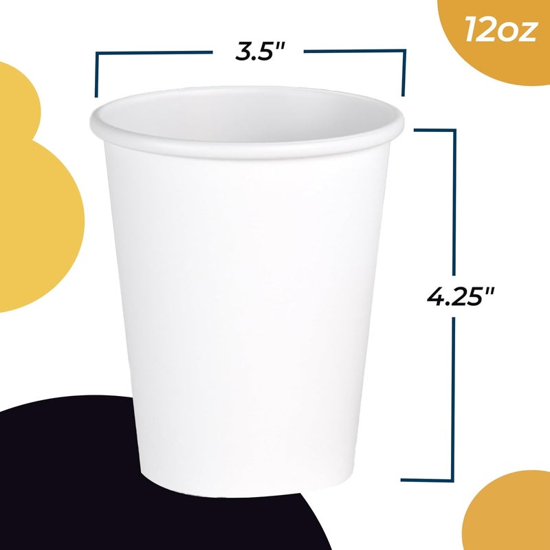 Party Solids White Paper Cups 12 oz Durable Disposable Cups 100 Paper Tumblers for Hot Drinks and Cold Drinks Thick 280 GSM Hot Cup for Tea & Coffee Cup To Go Fun Colors for Parties & Events - Image 3