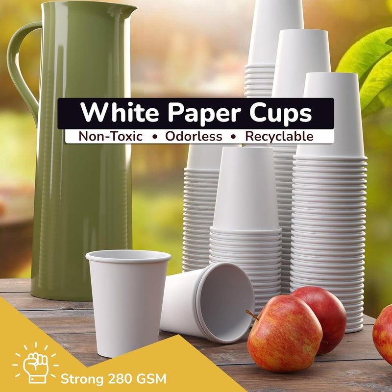 Party Solids White Paper Cups 12 oz Durable Disposable Cups 100 Paper Tumblers for Hot Drinks and Cold Drinks Thick 280 GSM Hot Cup for Tea & Coffee Cup To Go Fun Colors for Parties & Events - Image 5