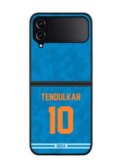 Rugged Black Edge Case for Samsung Galaxy Z Flip4, Slim fit Soft Case Flexible thin Cover - Player Name - Sachin Tendulkar, Jersey Number- 10