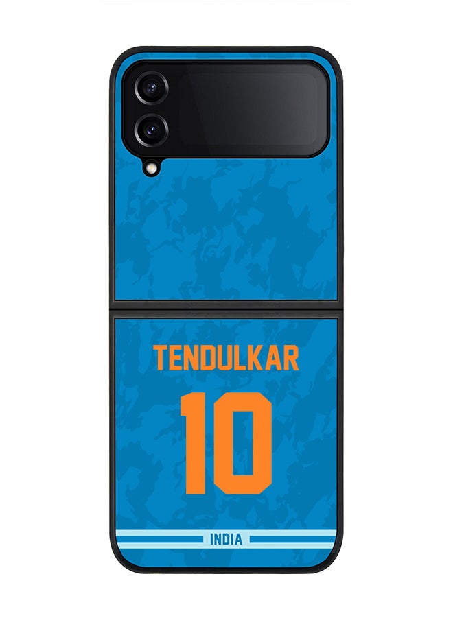 Stylizedd - Rugged Black Edge Case for Samsung Galaxy Z Flip4, Slim fit Soft Case Flexible thin Cover - Player Name - Sachin Tendulkar, Jersey Number- 10 - Image 1