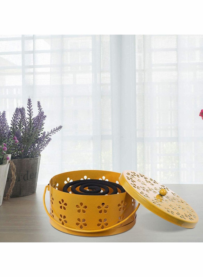 KASTWAVE Iron Mosquito Coil Holder Retro Portable Round Fireproof Incense Holder Yellow - Image 4