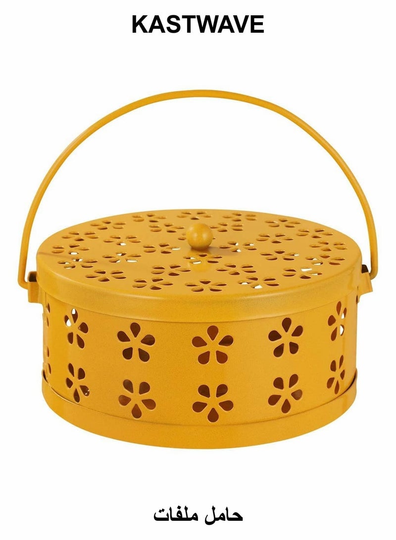 KASTWAVE Iron Mosquito Coil Holder Retro Portable Round Fireproof Incense Holder Yellow - Image 1