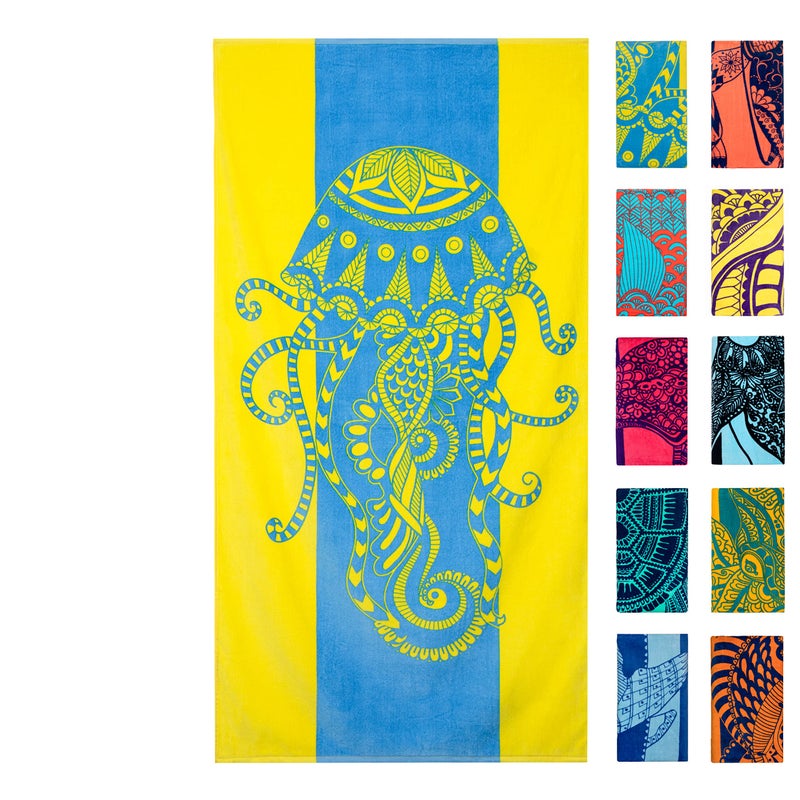 Nova Blue Jellyfish Beach Towel  Tropical Blue  Yellow Colors with A Unique Design Extra Large XL 34x 63 Made from 100 Cotton