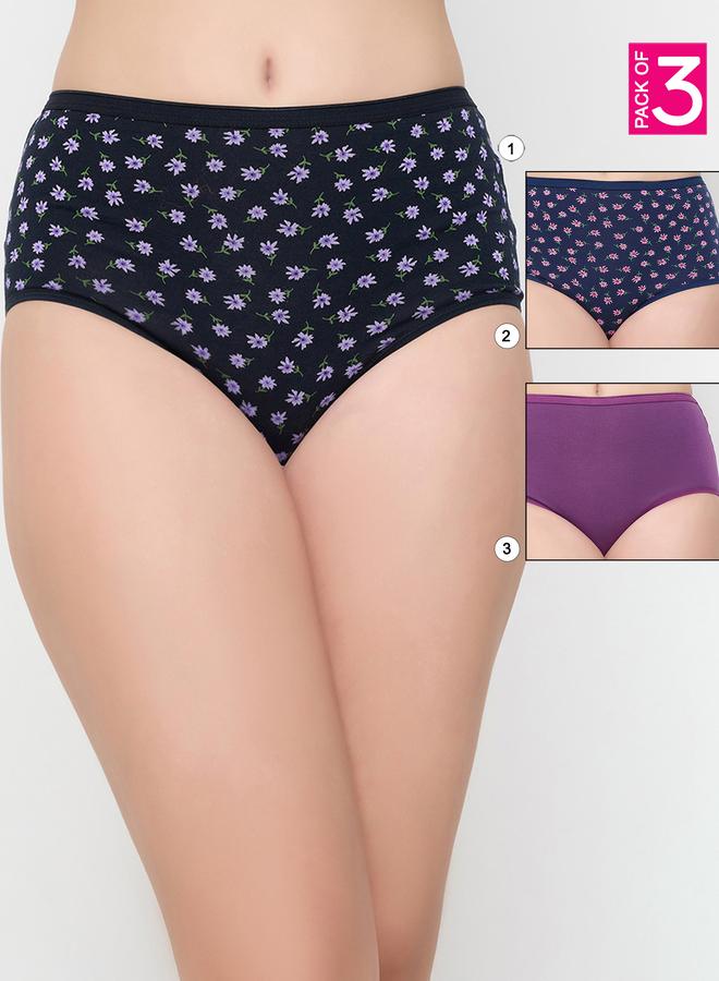 Clovia Pack of 3 - High Rise Printed Hipster Briefs - Image 1