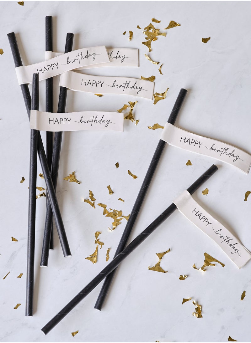 Ginger Ray Paper Straws - Happy Birthday - Black - Image 1