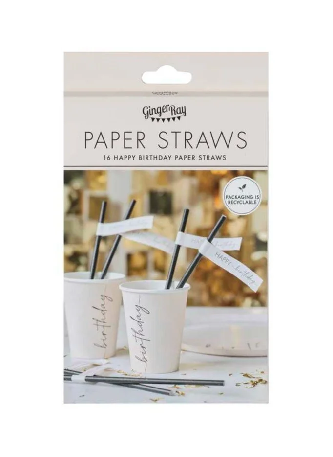 جينجر راي Paper Straws - Happy Birthday - Black