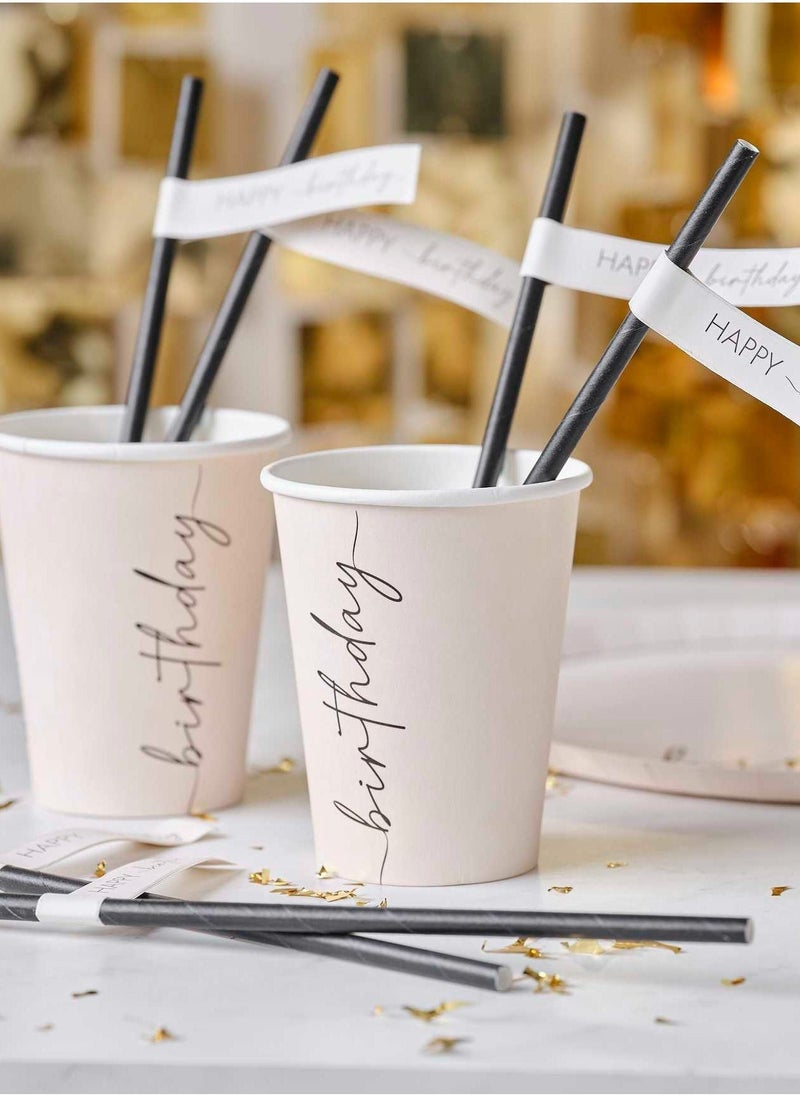 Ginger Ray Paper Straws - Happy Birthday - Black - Image 2