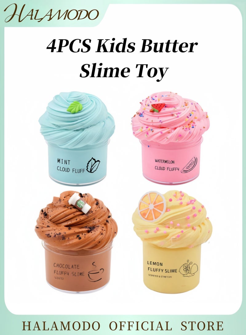 HALAMODO 4PCS Kids Latte Butter Slime Toy DIY Slime Supplies Kit in Plastic Container Stress Relief Toy Non Sticky Scented Slime Toy as Birthday Gift for Girls and Boys  - Image 1
