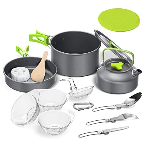 CLUEMART Camping Cookware Kit,Outdoor Cooking Set with Kettle,Lightweight Camping Pot and Pan for 2 to 3 People Camping,Hiking,Picnic - Image 1
