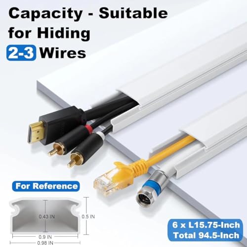 ZhiYo 94.5in Cord Cover Wall Kit, Cord Hider Wire Covers for Cords Wall Mounted TV, Paintable Wire Hiders, TV Cable Hider Cord Concealer, 6 x L15.7in W0.98 H0.5in, White - Image 2